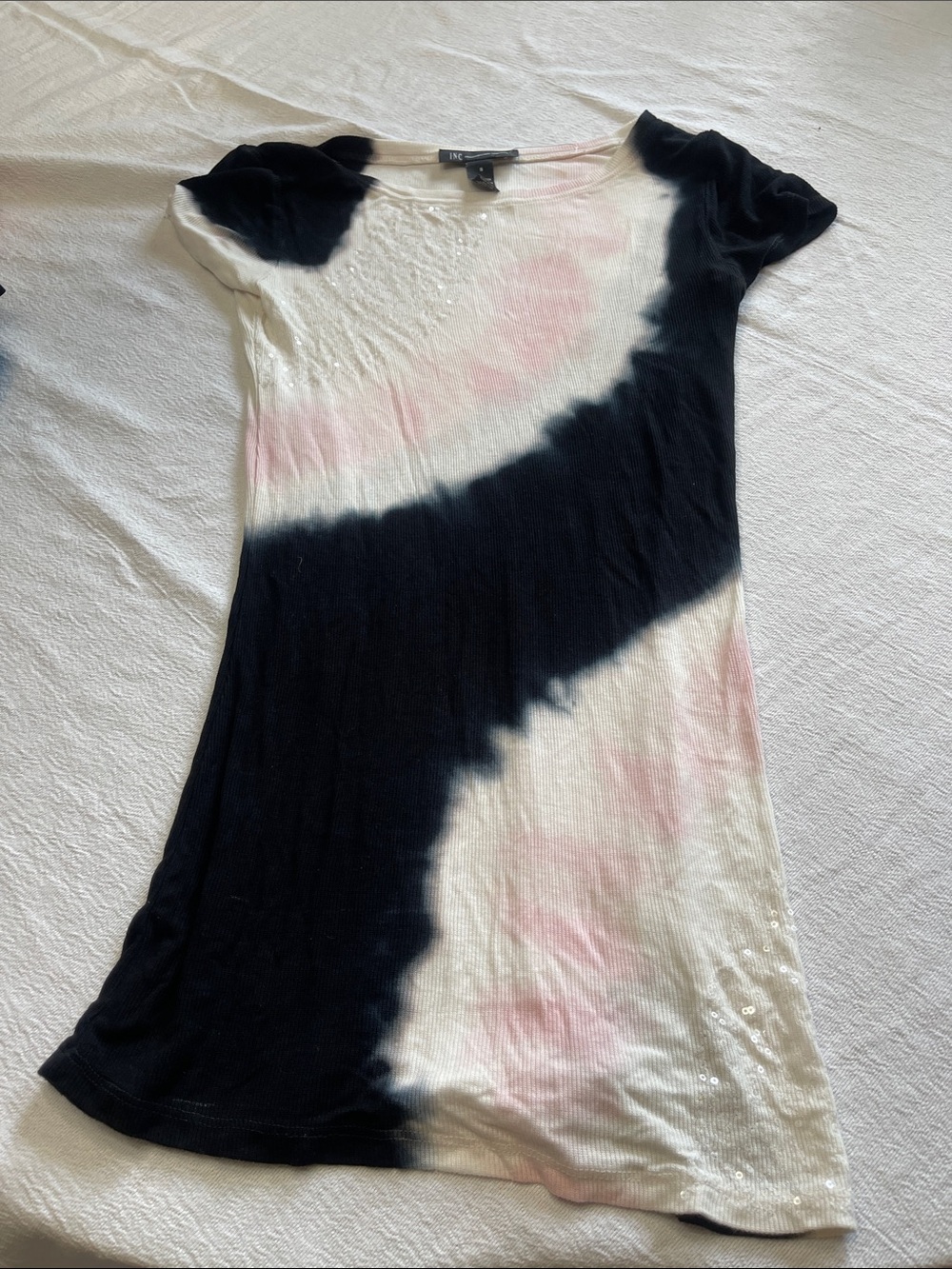 INC International Concepts White Tee with Pale Pink Tie-Dye Accents